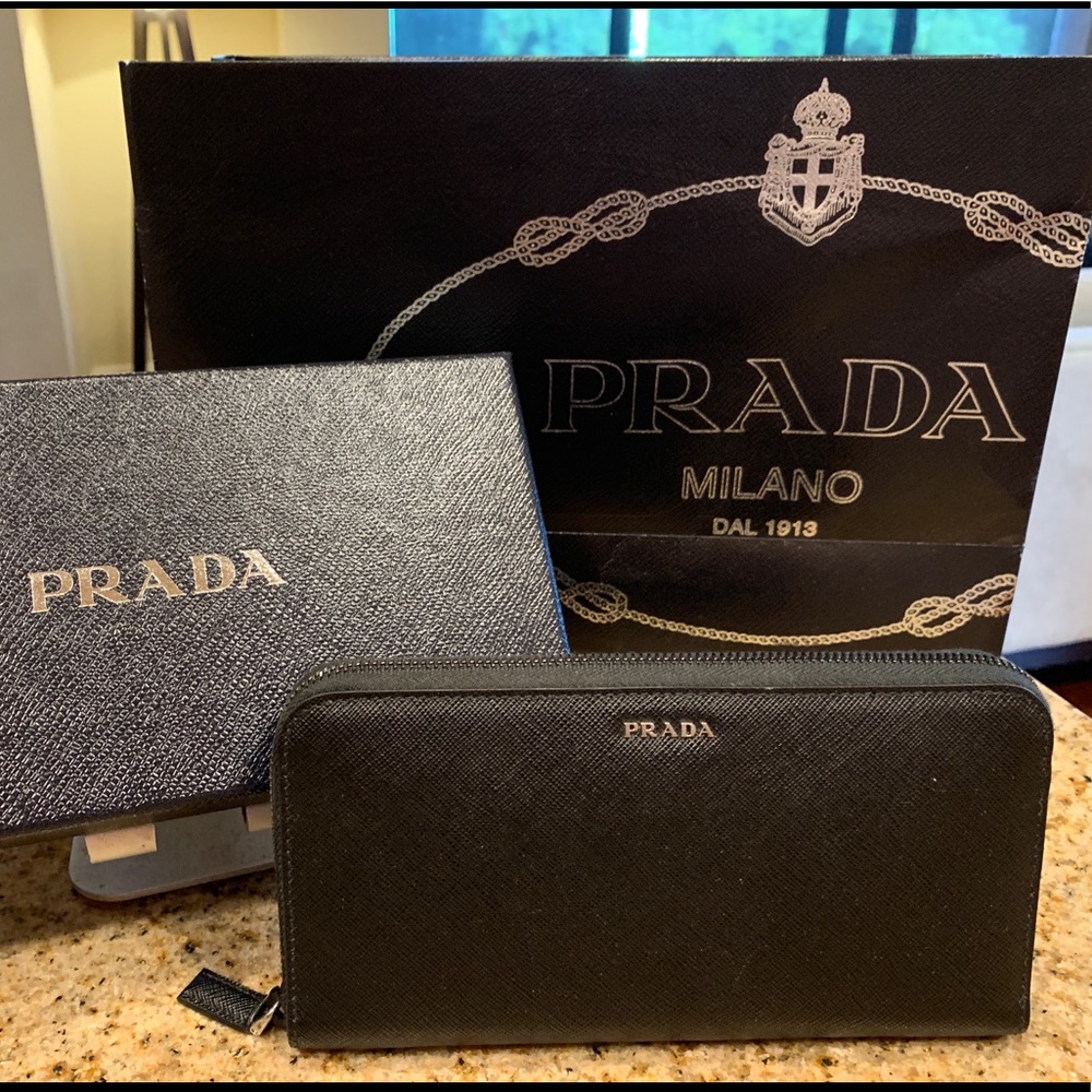 Prada zip around wallet document holder clutch